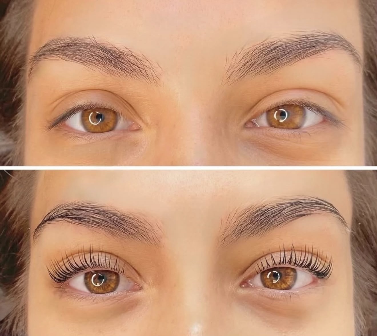 Before and after lash lift and tint